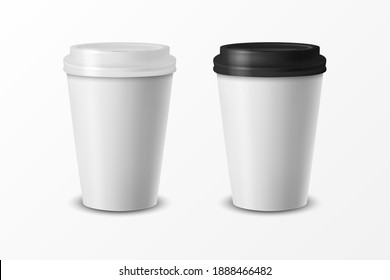 Vector 3d Relistic Glossy Paper or Plastic Disposable White Coffee Cup with Lid, Cap. Design Template for Cafe, Restaurant Brand Identity, Mockup. Front View