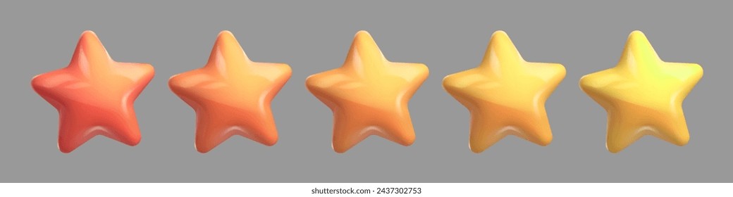 Vector 3d render gold five star, rating, Feedback isolated on white background. Beauty icon. Vector illustration for postcard, icons, poster, banner, web, design, arts