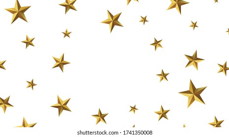 Vector 3d render, isolated falling gold stars on a white background. Golden emblem of victory. Symbol of best and winner. Ranking concept for various places.