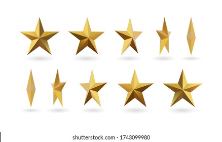 Vector 3d render, isolated gold star on a white background for animation. Golden emblem of victory. Symbol of best and winner. Ranking concept for various places.