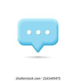 Vector 3d render new message notification concept design. Glossy Cute blue chat typing texting bubble dialog box.