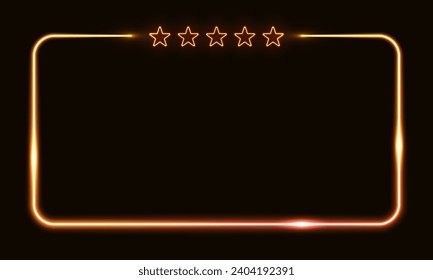 Vector 3d render, square glowing in the dark, golden neon light, illuminate frame design. Abstract cosmic vibrant color backdrop. Glowing neon light. Neon frame with rounded corners.