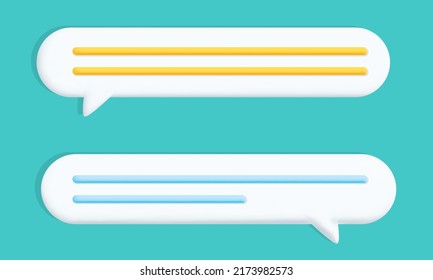 Vector 3d render typing new message notification concept design.  Chatting box, speak, talk, conversation concept art. Glossy Cute chat typing texting bubble dialog box isolated on blue background.
