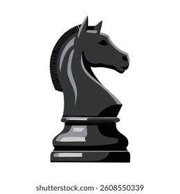 Vector 3D Rendered Chess Knight Piece with Metallic Sheen and Stylized Horse Head for Board Game Illustration