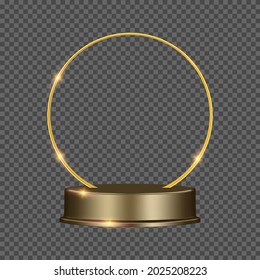 Vector 3d rendering gold bracelet with podium and transparent background.