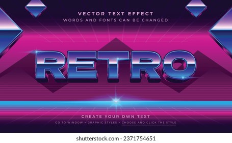 Vector 3D retro 80s text effect. Retro old blue purple graphic style on abstract background