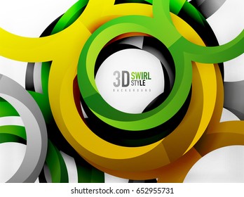 Vector 3d rings and swirls design background