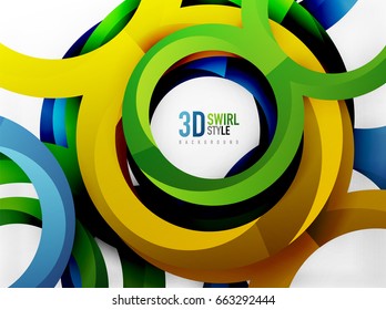 Vector 3d rings and swirls design background