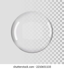 Vector 3d round glass sphere. 3D realistic glossy transparent ball.