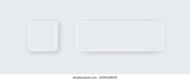 Vector 3d redondo y cuadrado de metal blanco, Plástico blanco vacío botón insignia aislado. Insignia de botón. Broche. Plantilla para Branding