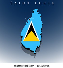 vector 3d Saint Lucia map with a flag on a blue background, EPS 10