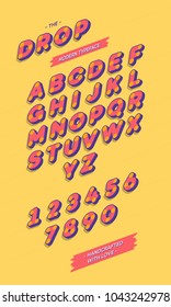 Vector 3d sans serif alphabet slanted style. Colorful font modern typography for t shirt, kids book, greeting card, sale, printing on fabric, decoration, promotion, party poster, stamp, special offer