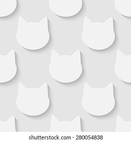 Vector 3d seamless cat head silhouette pattern background. Minimalistic monochrome background for decoration, wallpaper and print. Eps10