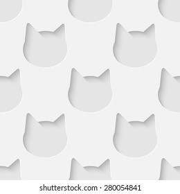 Vector 3d seamless cat head silhouette pattern background. Minimalistic monochrome background for decoration, wallpaper and print. Eps10