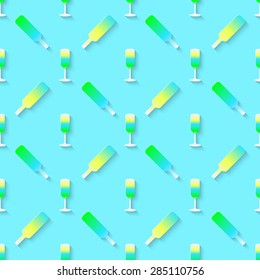 Vector 3d seamless pattern with color alcohol cocktail mix. Minimalistic blue
 background for decoration, wallpaper and print. Eps10