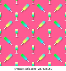 Vector 3d seamless pattern with color alcohol cocktail mix. Minimalistic pink background for decoration, wallpaper and print. Eps10