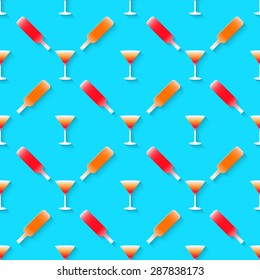 Vector 3d seamless pattern with color alcohol cocktail mix. Minimalistic blue background for decoration, wallpaper and print. Eps10