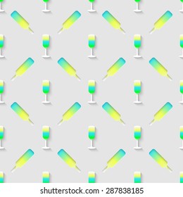 Vector 3d seamless pattern with color alcohol cocktail mix. Minimalistic gray background for decoration, wallpaper and print. Eps10
