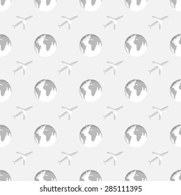 Vector 3d seamless pattern with globe and airplane. Symbols of travel minimalistic monochrome  background for decoration, wallpaper and print. Eps10