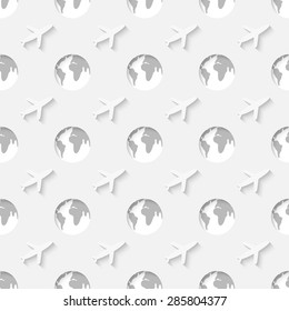 Vector 3d seamless pattern with globe and airplane. Symbols of travel minimalistic monochrome  background for decoration, wallpaper and print. Eps10