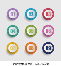 Vector 3D set of round buttons with number.