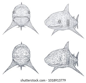 vector 3d shark from a triangular grid. predator isolated on white background