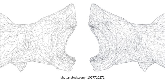 vector 3d shark from a triangular grid. predator  on white background