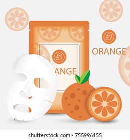 Vector 3d sheet facial mask Orange
 moisture treatment. Package design for face mask with
