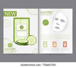 Vector 3d sheet facial mask cucumber moisture treatment. Package design for face mask with