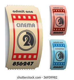 vector 3d shiny curled cinema tickets