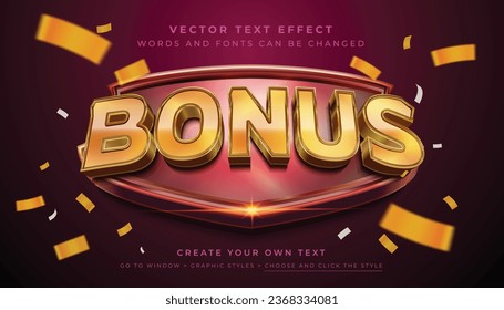 Efecto de texto de la pantalla 3D brillante en oro. Promoción gran bonificación estilo gráfico sobre fondo abstracto