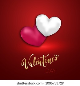 Vector 3D shiny heart, Valentine's Day symbol concept. Vector realistic heart shape object isolated on transparent background.