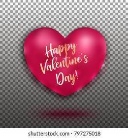 Vector 3D shiny heart, Valentine's Day symbol concept. Vector realistic heart shape object isolated on transparent background.