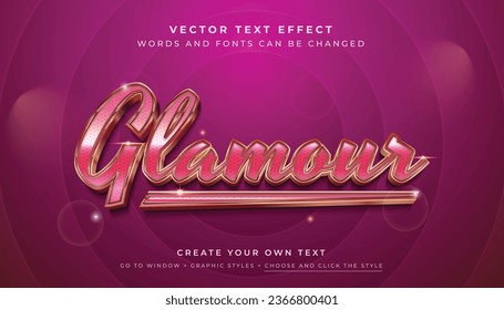 Efecto vector 3D brillante de texto de lujo. Emblema metálico estilo gráfico púrpura rosa sobre fondo abstracto