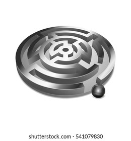 vector 3d shiny metal maze and metallic ball