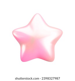 Icono de estrella rosa brillante vectorial 3d sobre fondo blanco. Representación de dibujos animados realistas, elemento de decoración de perlas brillantes metálicas, estrella de gradiente arcoiris para decoración, web, diseño de juegos, aplicación.