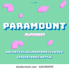 Vector 3d simple alphabet "Paramount" with bright colors. Minimalist typography.