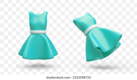 Vector 3D sleeveless dress. Classic summer women clothing. Front and oblique view. Illustrations for applications, websites, advertising booklets. Color image in cartoon style