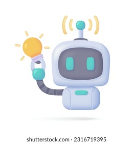 Vector 3D smart robot on computer to assist in human work Creative cartoon robots in art and help answer questions.
