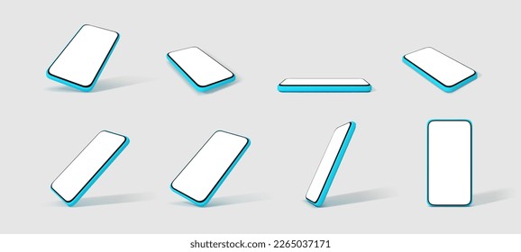 Los smartphones vectores 3d con un estilo minimalista. Moderno paro de smartphone con pantalla en blanco.