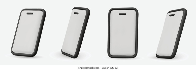 Smartphones 3d vetoriais definidos em um estilo minimalista. Modelo moderno de smartphone com tela em branco.