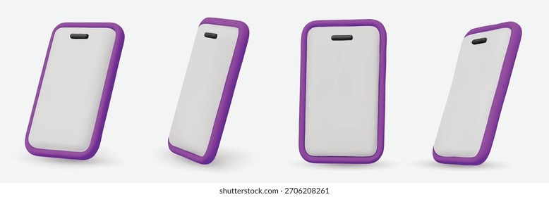 Vector 3d smartphones set in a minimalist style. Modern smartphone mockup with blank screen.
