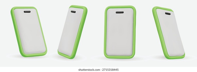 Vector 3d smartphones set in a minimalist style. Modern smartphone mockup with blank screen.