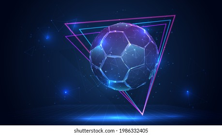 vector 3d soccer ball on blue background in virtual space