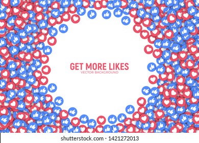 Vector 3D Social Network Blue and Red Like Thumb Up And Love Icons Abstract Conceptual Illustration Isolated on White Background