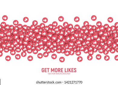 Vector 3D Social Network Or YouTube Scattered Red Like Thumb Up Icons Abstract Conceptual Illustration Isolated On White Background