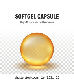 Vector 3d Softgel Yellow Capsule. Realistic Gel Capsule For Omega 3, Vitamin Supplement, Transparent Medicine Pill, Glossy Capsule Mockup, Fish Oil Element, Pharmacy Icon, Nutrient Product Clipart