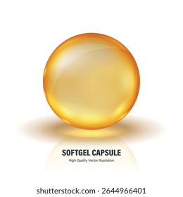 Vector 3d Softgel Yellow Capsule. Realistic Gel Capsule For Omega 3, Vitamin Supplement, Transparent Medicine Pill, Glossy Capsule Mockup, Fish Oil Element, Pharmacy Icon, Nutrient Product Clipart