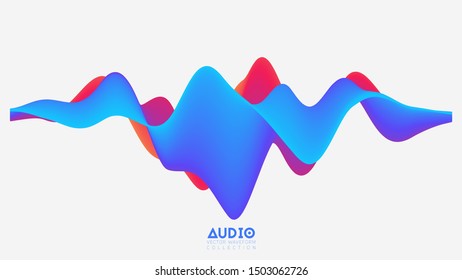 Vector 3d Solid Surface Audio Wavefrom. Abstract Music Waves Oscillation Spectrum. Futuristic Sound Wave Visualization. Colorful Impulse Pattern. Synthetic Music Technology Sample.