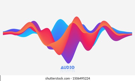 Vector 3d solid surface audio wave from abstract music, waves oscillation spectrum. Futuristic sound wave visualization. Colorful impulse pattern. Synthetic music technology sample.